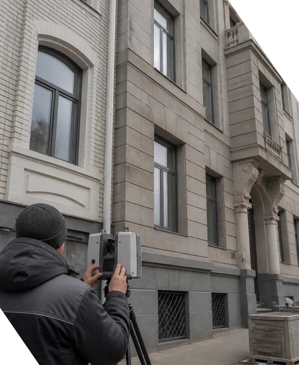 Лазерное сканирование фасадов зданий для обследования в Пушкине